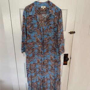 L'AGENCE Long Sleeve Floral Dress in Blue and Brown
